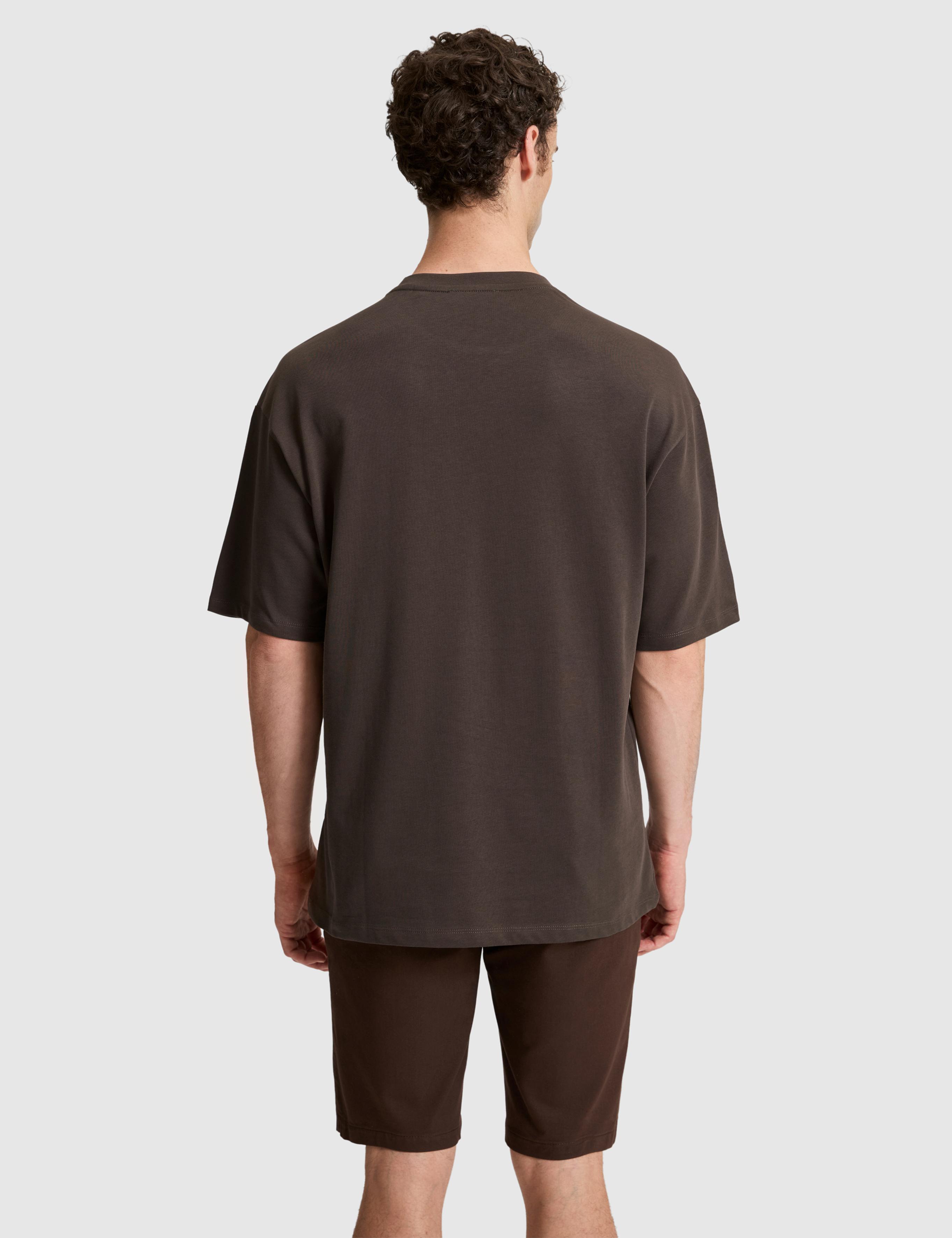 Koyu Kahverengi Comfort Fit %100 Pamuk Bisiklet Yaka Tişört