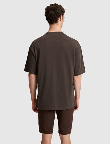 Koyu Kahverengi Comfort Fit %100 Pamuk Bisiklet Yaka Tişört