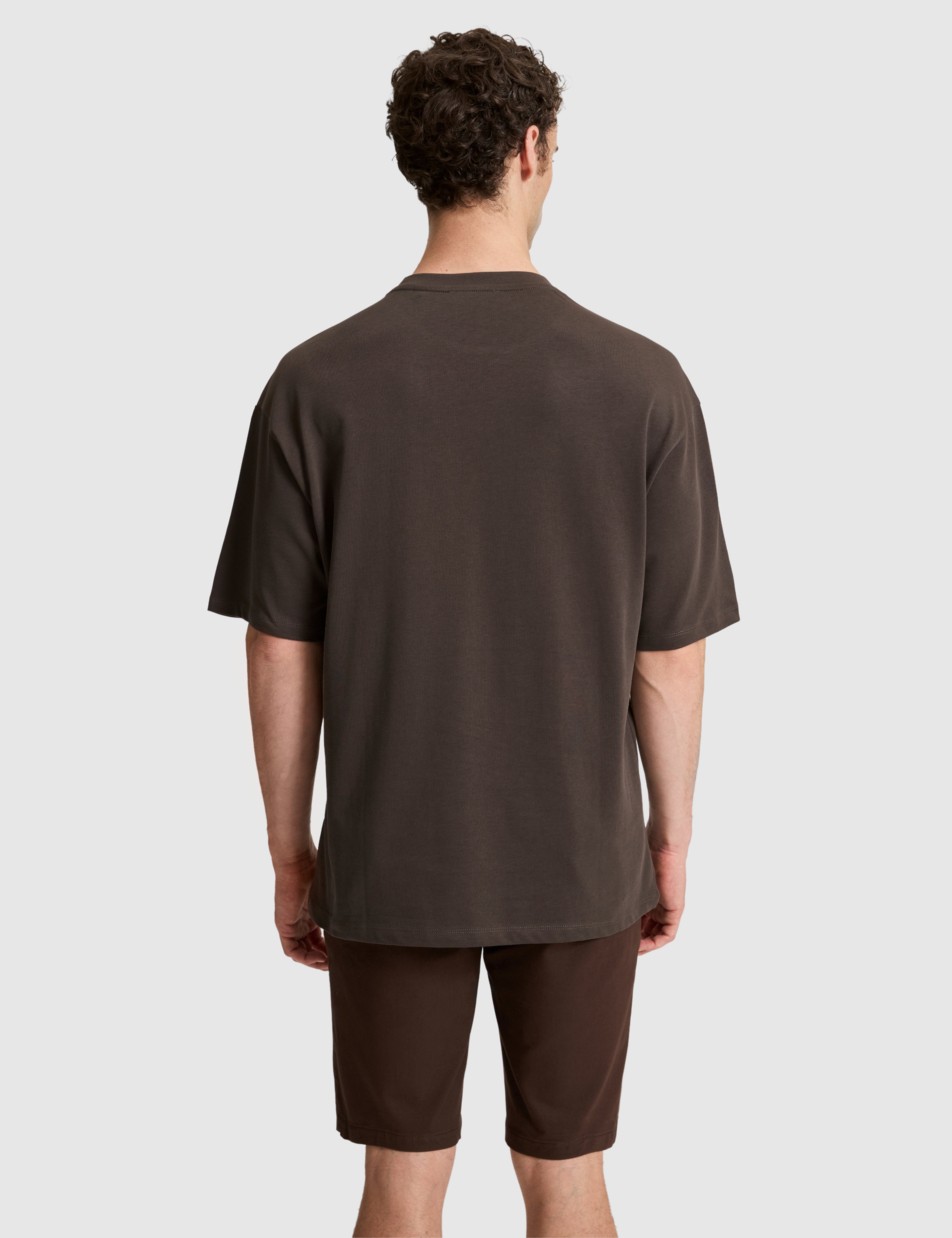 Koyu Kahverengi Comfort Fit %100 Pamuk Bisiklet Yaka Tişört