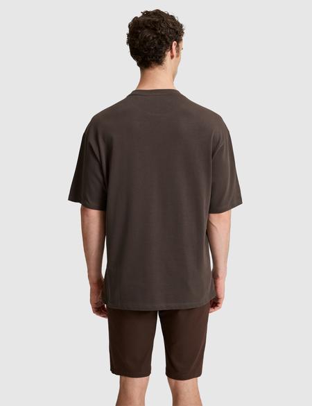 Koyu Kahverengi Comfort Fit %100 Pamuk Bisiklet Yaka Tişört - 50321198020