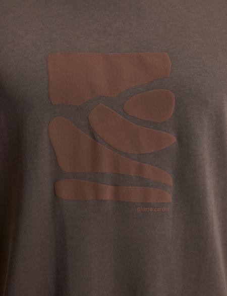 Koyu Kahverengi Comfort Fit %100 Pamuk Bisiklet Yaka Tişört - 50321198020