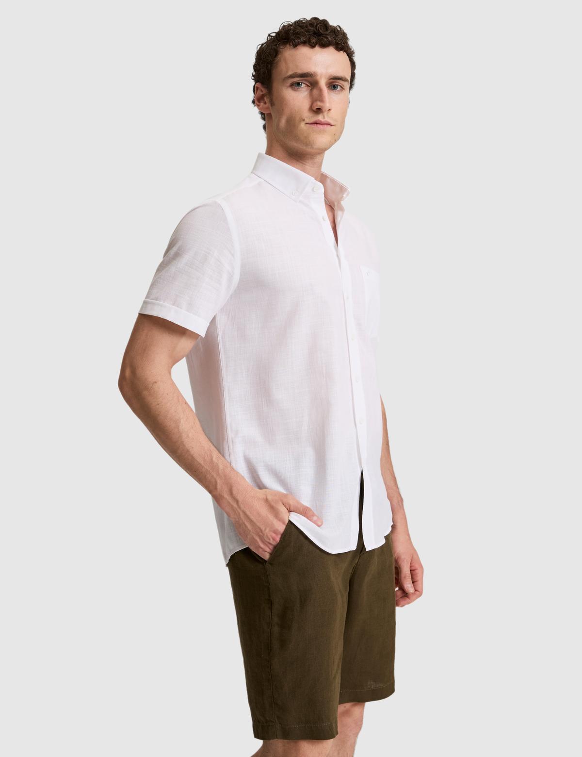 Beyaz Regular Fit Kısa Kollu Gömlek - 50320916101