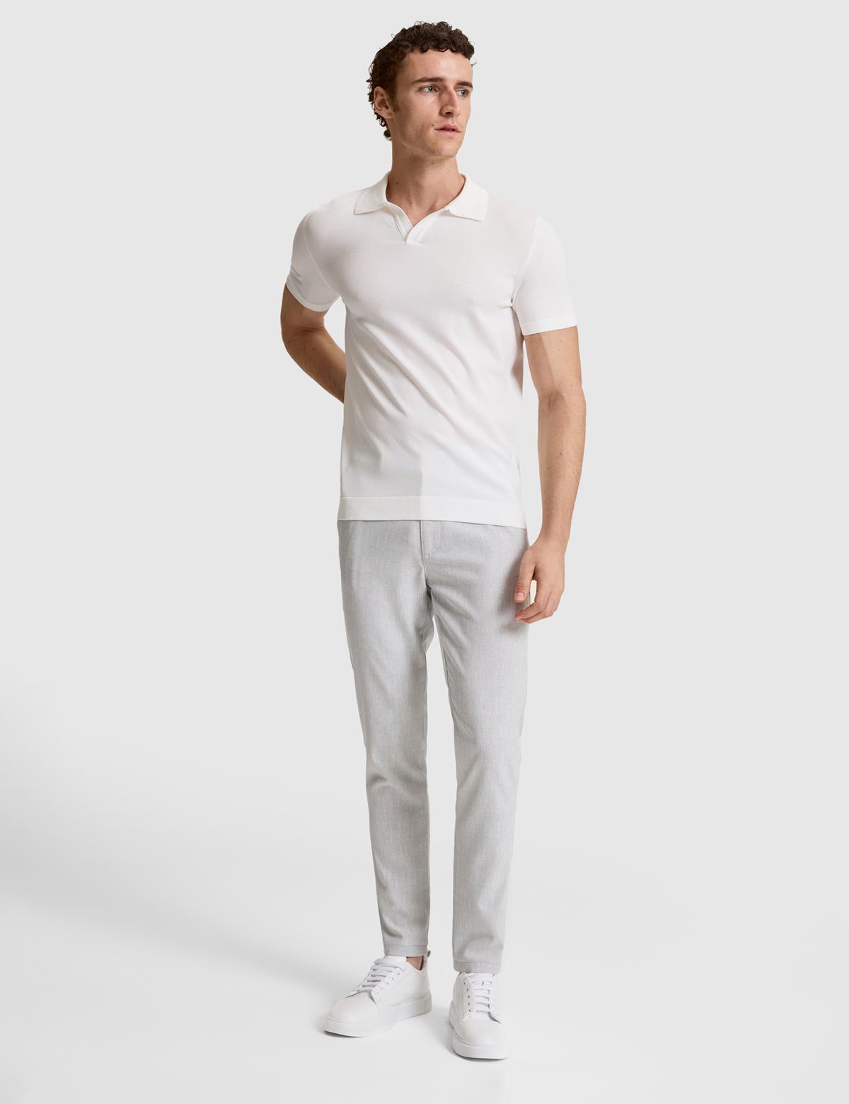 Haki Slim Fit Apaş Yaka Triko Tişört - 50324073036