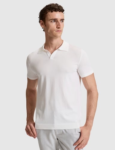 Ekru Slim Fit Apaş Yaka Triko Tişört