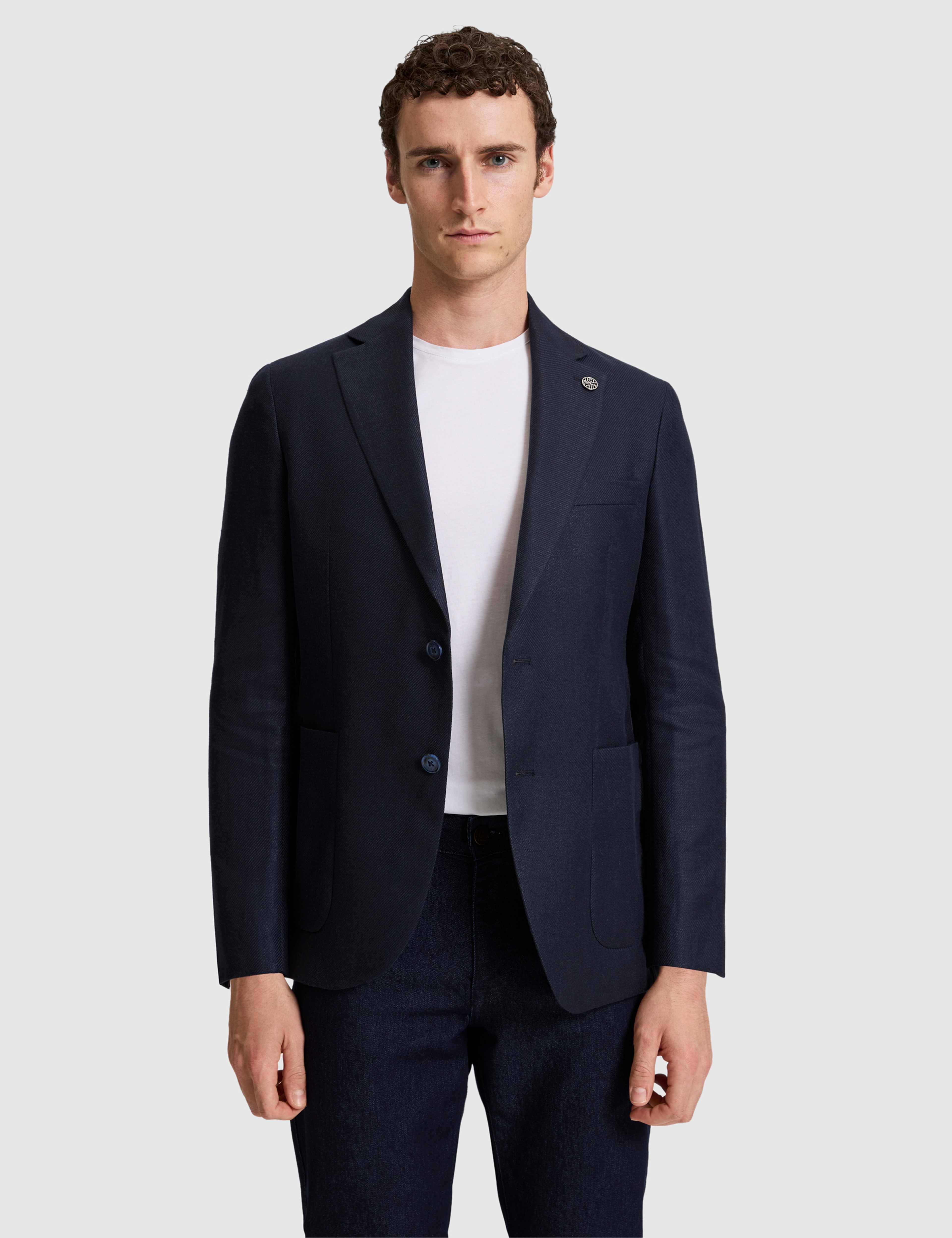 Lacivert Slim Fit Yün Keten Karışımlı Ceket - Image 3