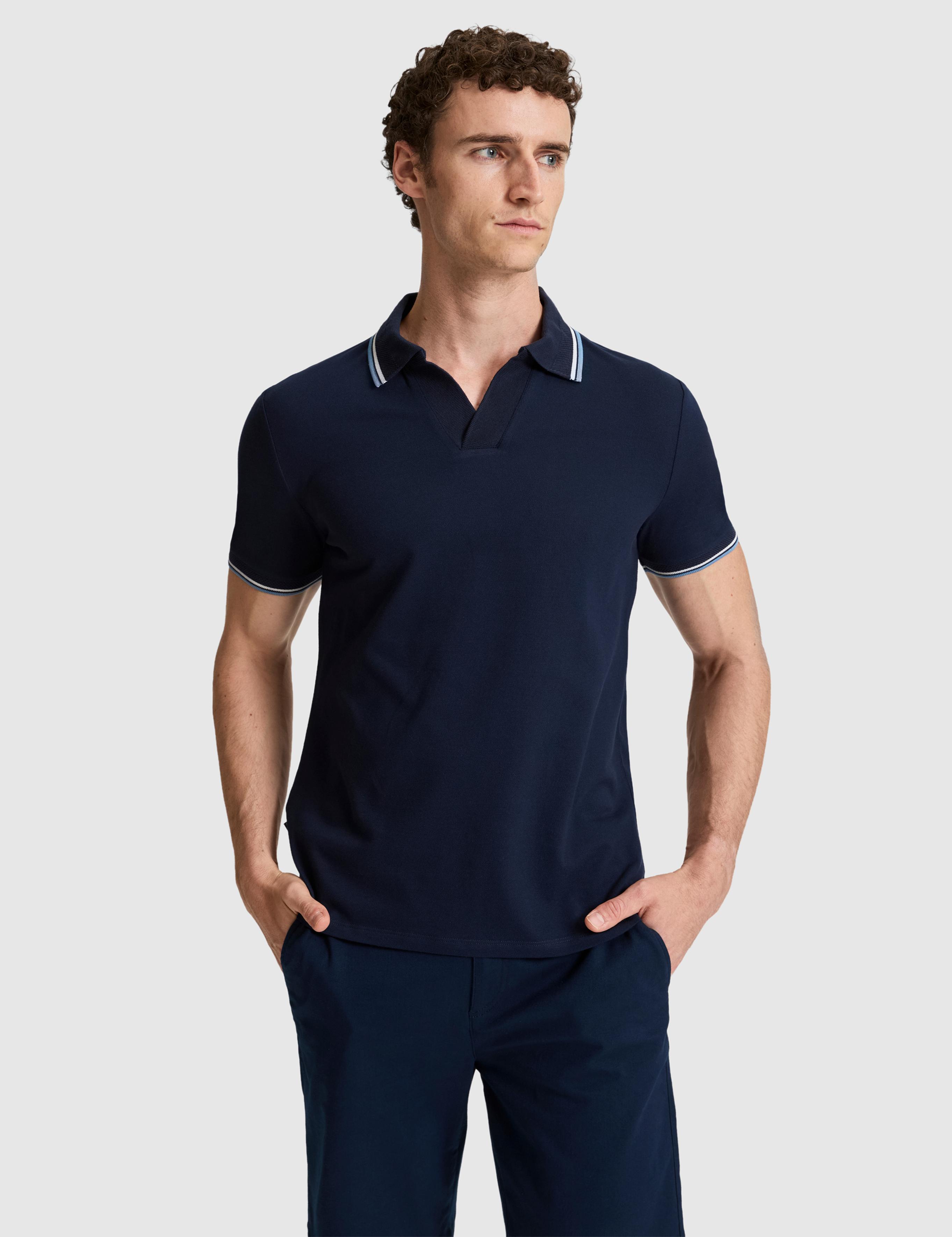 Lacivert Slim Fit %100 Pamuk Apaş Yaka Tişört