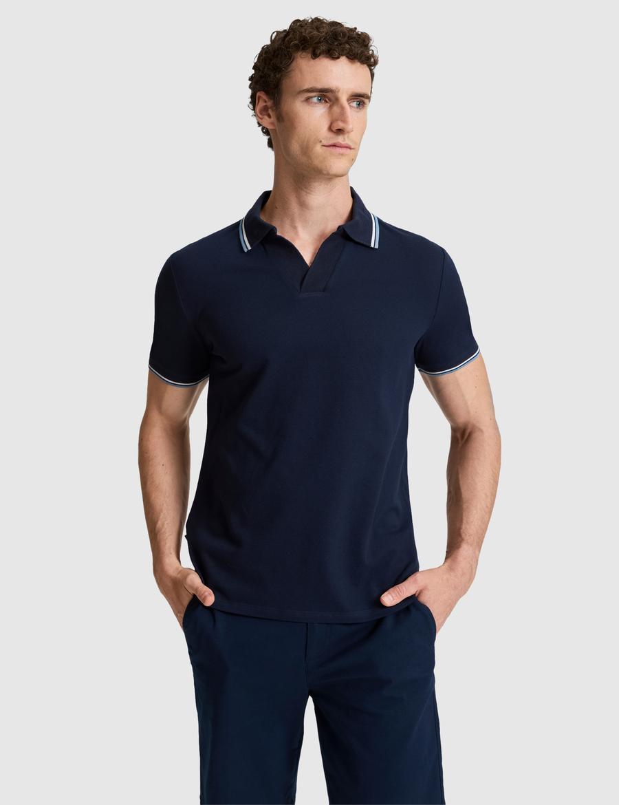 Lacivert Slim Fit %100 Pamuk Apaş Yaka Tişört