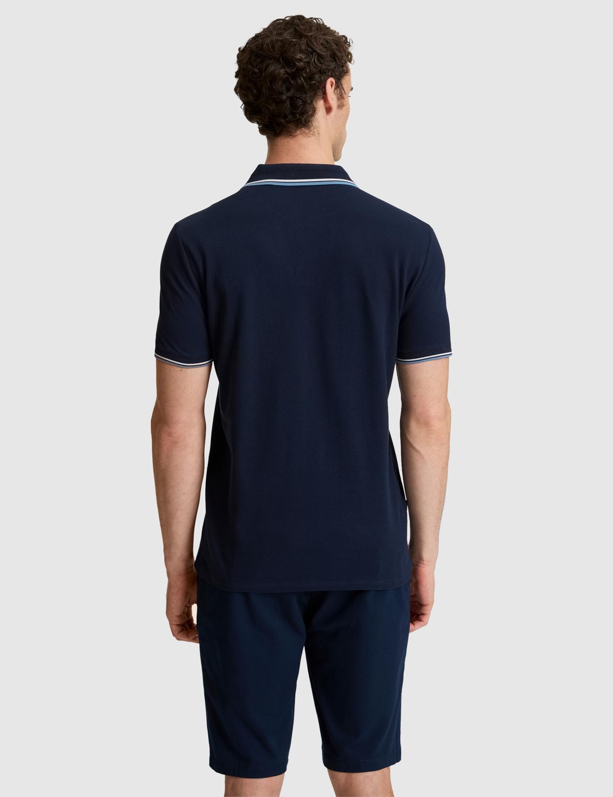 Lacivert Slim Fit %100 Pamuk Apaş Yaka Tişört - 50327845015