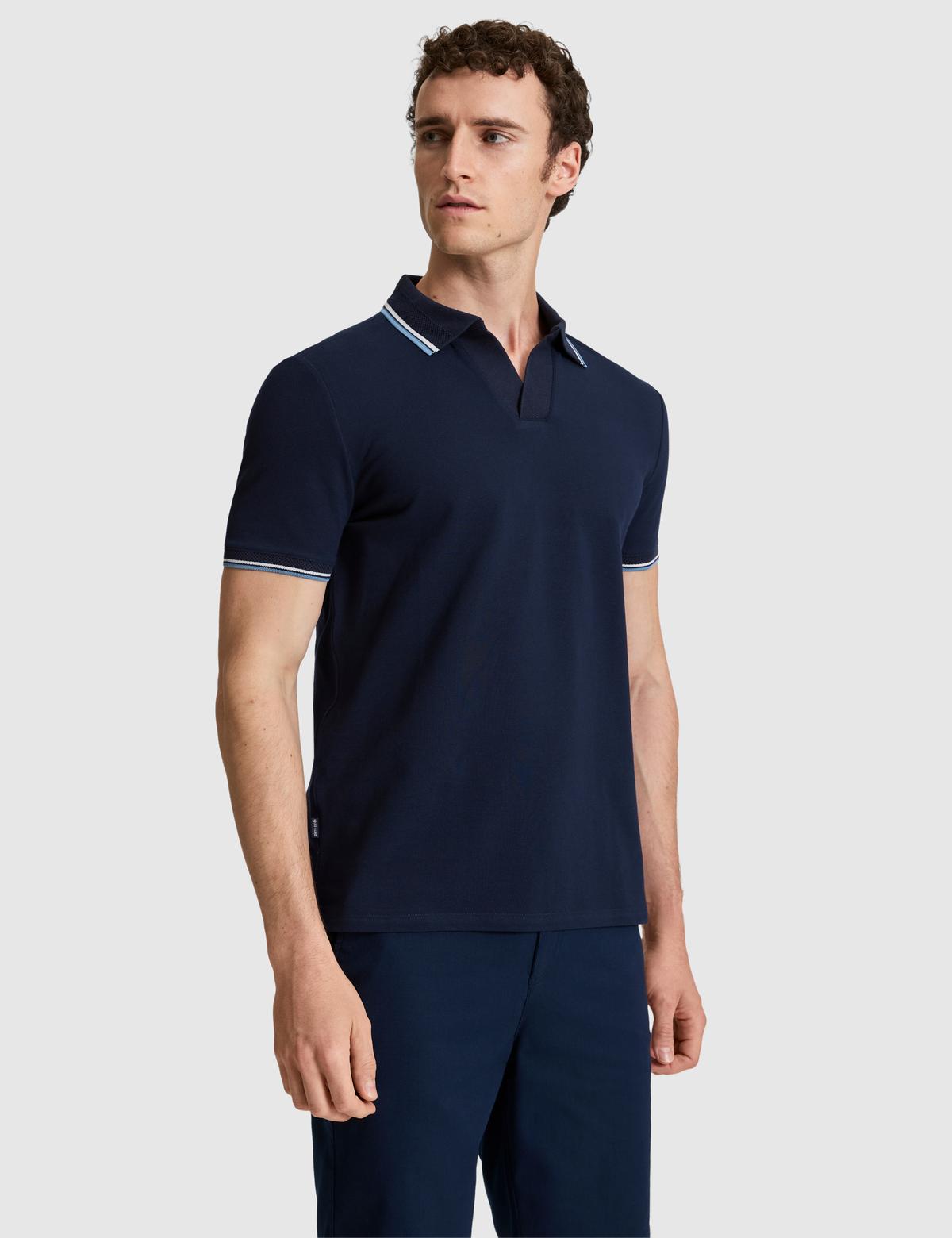 Lacivert Slim Fit %100 Pamuk Apaş Yaka Tişört - 50327845015