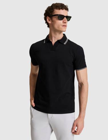 Siyah Slim Fit %100 Pamuk Apaş Yaka Tişört