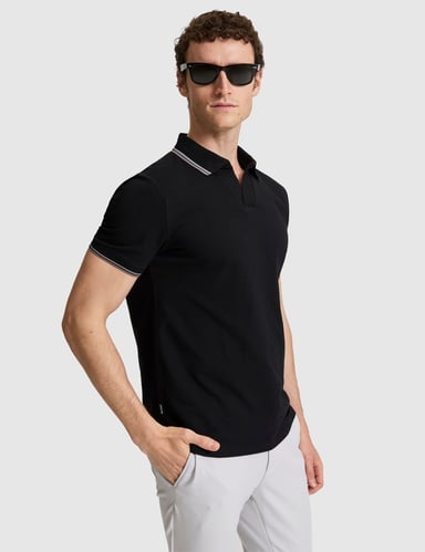 Siyah Slim Fit %100 Pamuk Apaş Yaka Tişört