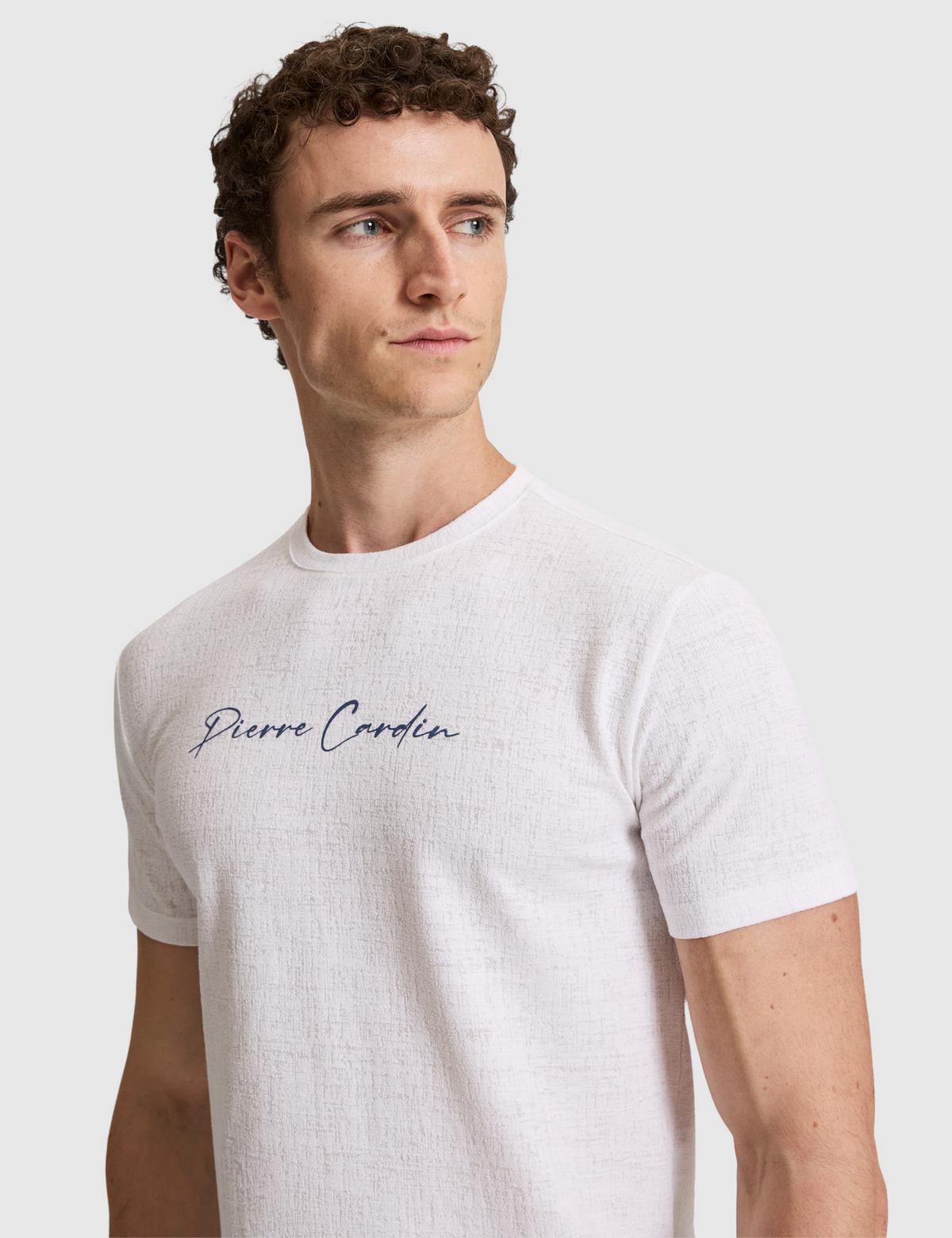 Ekru Slim Fit  Bisiklet Yaka Tişört - 50327858008