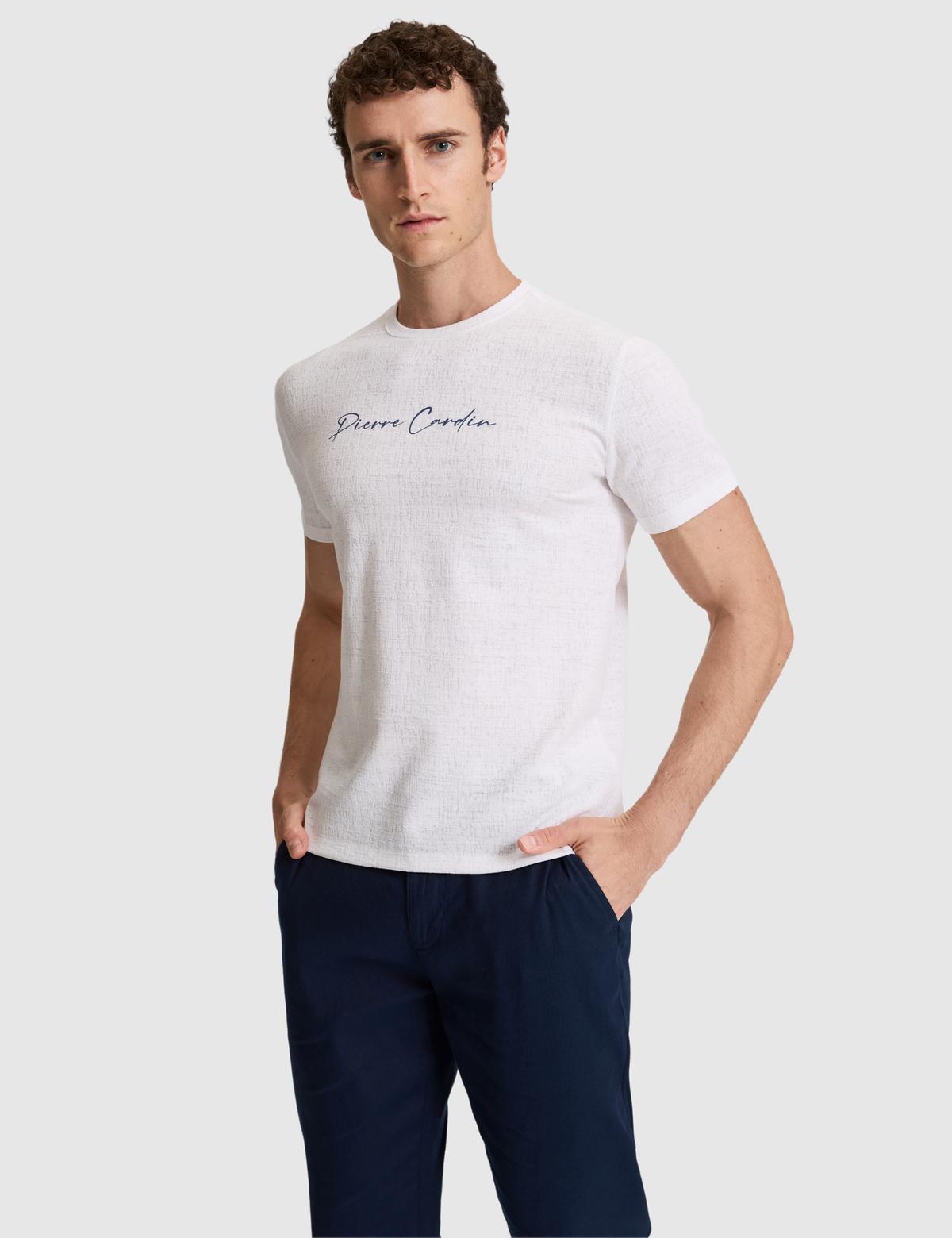 Ekru Slim Fit  Bisiklet Yaka Tişört - 50327858008