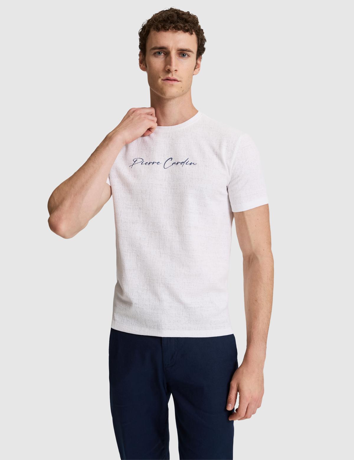 Ekru Slim Fit  Bisiklet Yaka Tişört