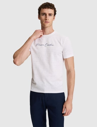 Ekru Slim Fit  Bisiklet Yaka Tişört