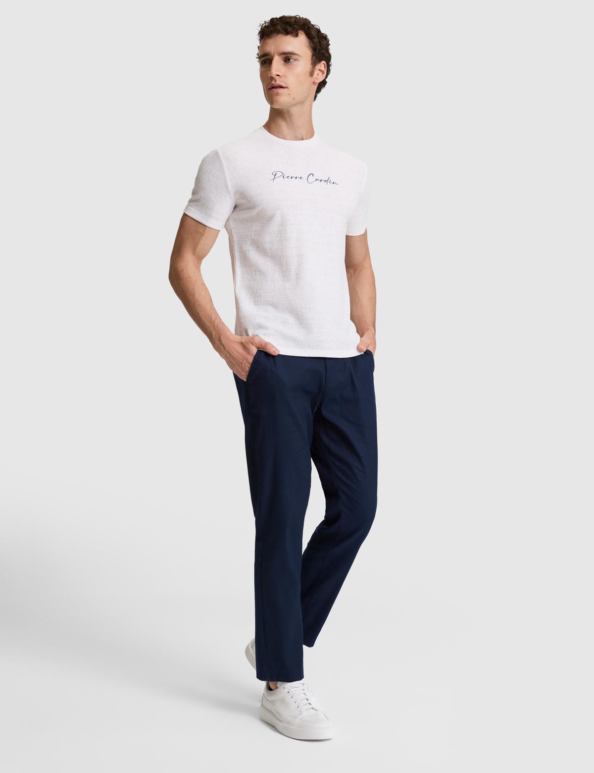 Ekru Slim Fit  Bisiklet Yaka Tişört - 50327858008