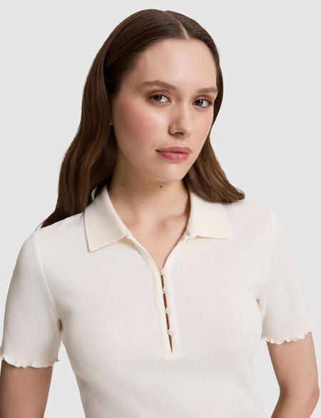 Ekru Slim Fit Polo Yaka Tişört - 50325457004