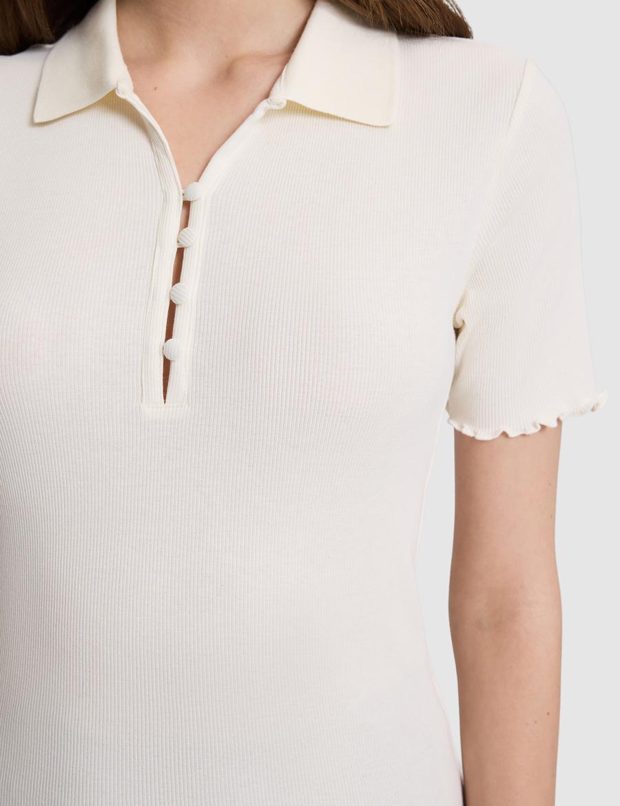 Ekru Slim Fit Polo Yaka Tişört