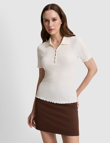 Ekru Slim Fit Polo Yaka Tişört