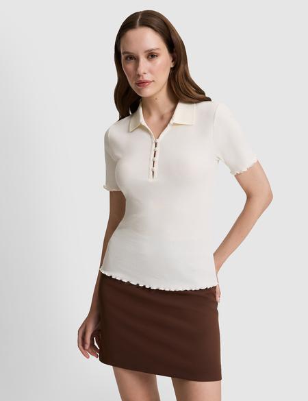Ekru Slim Fit Polo Yaka Tişört - 50325457004