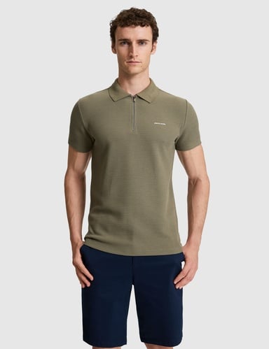 Haki Slim Fit Fermuarlı Polo Yaka Tişört