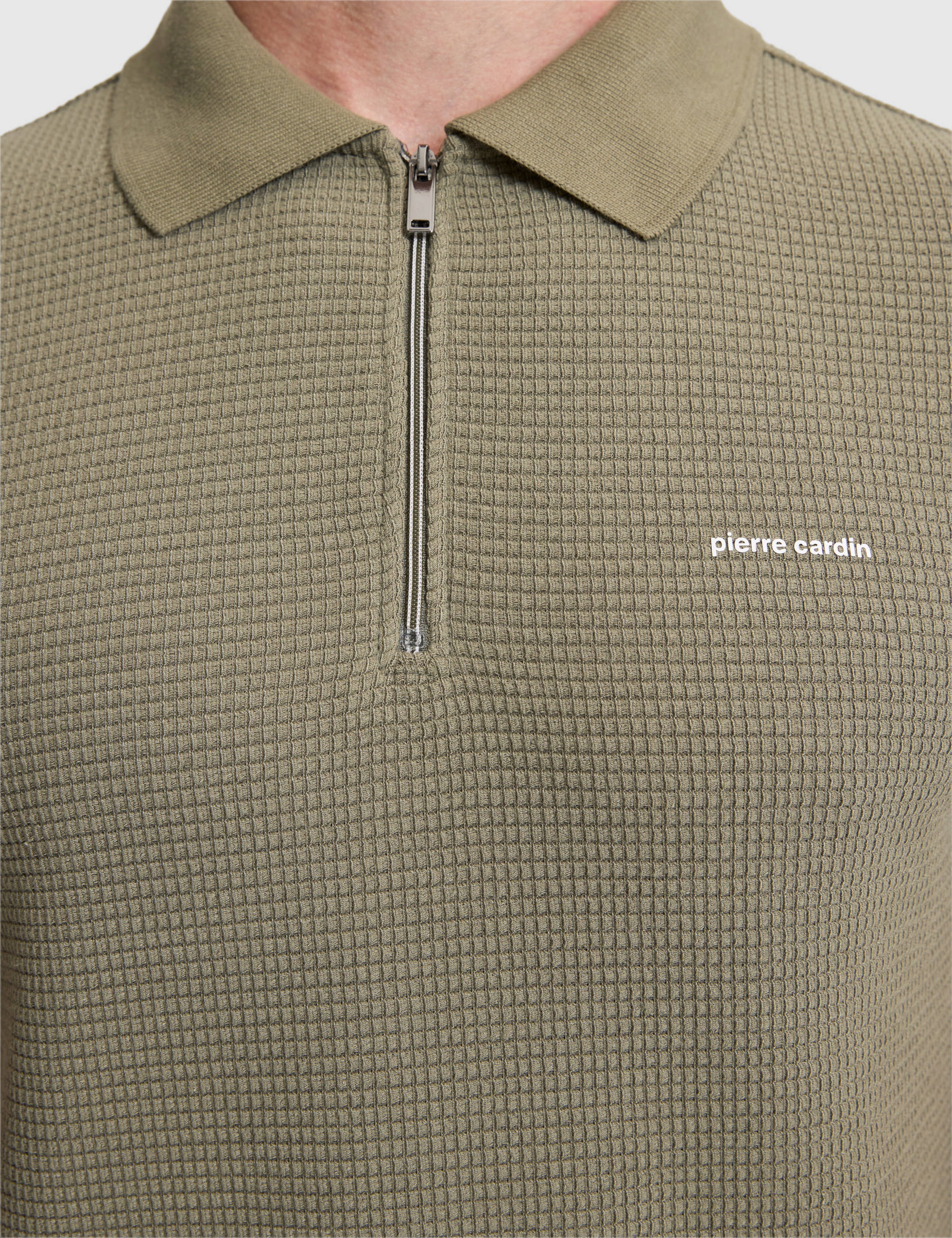 Haki Slim Fit Fermuarlı Polo Yaka Tişört