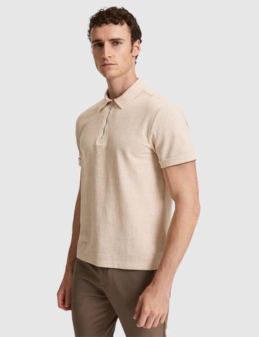 Koyu Bej Slim Fit Fermuarlı Polo Yaka Tişört