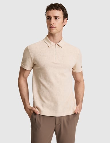 Koyu Bej Slim Fit Fermuarlı Polo Yaka Tişört
