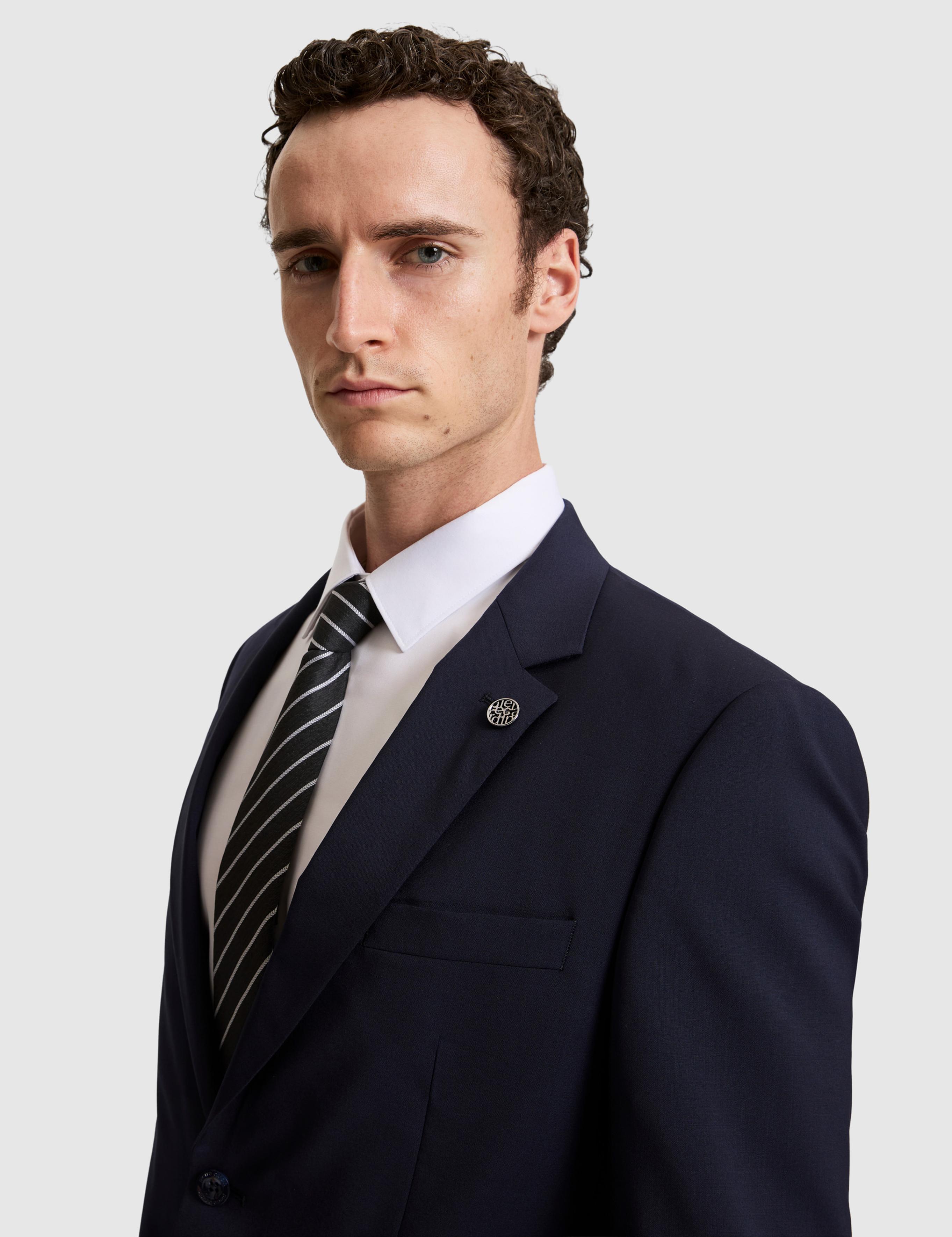 Lacivert Slim Fit %100 Yün Mono Yaka Takım Elbise