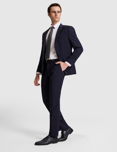 Lacivert Slim Fit %100 Yün Mono Yaka Takım Elbise