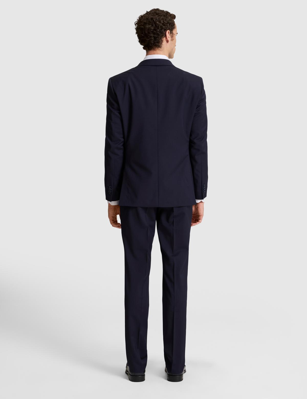 Lacivert Slim Fit %100 Yün Mono Yaka Takım Elbise - 50322358008