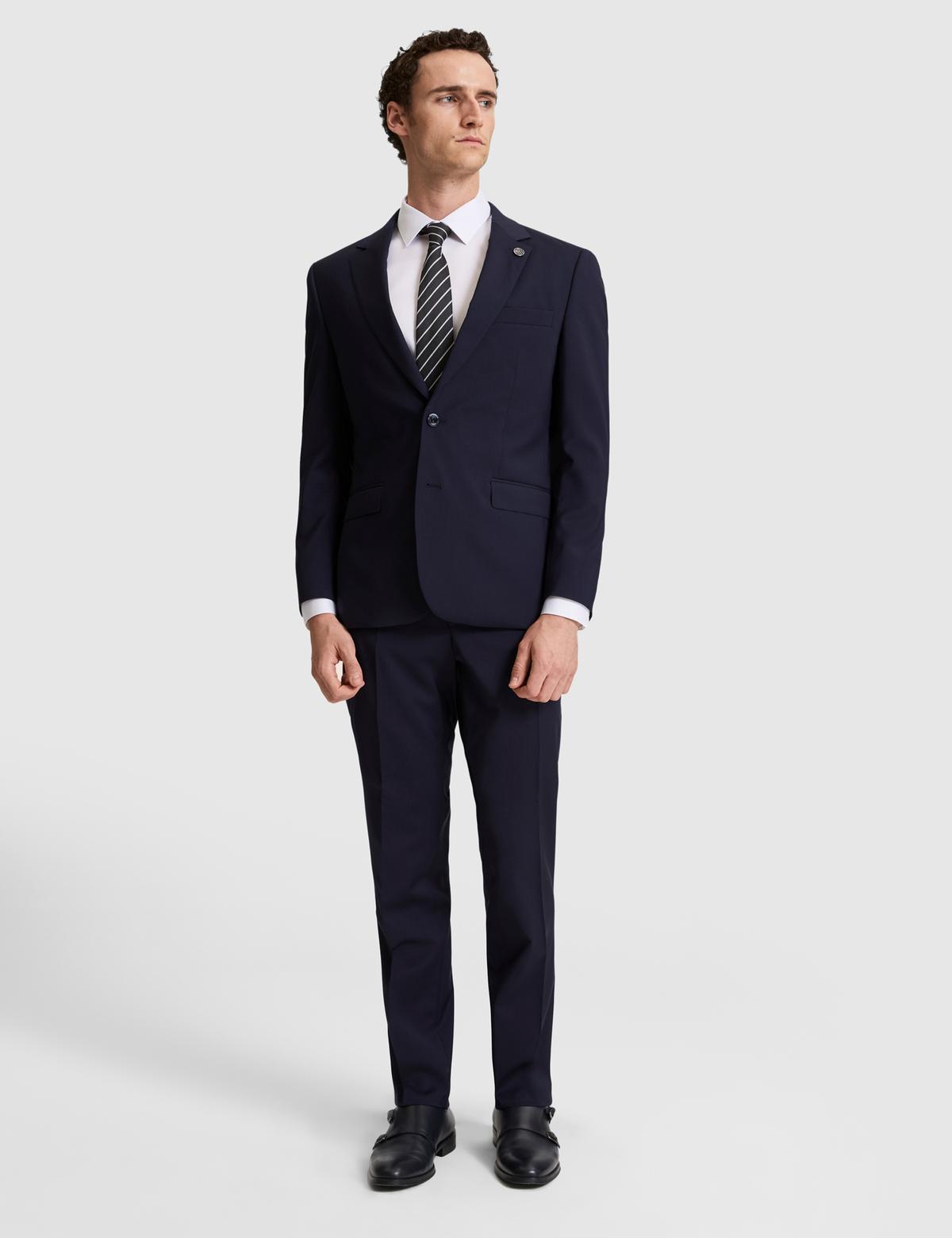 Lacivert Slim Fit %100 Yün Mono Yaka Takım Elbise - 50322358008