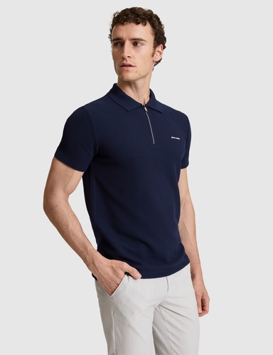 Lacivert Slim Fit Fermuarlı Polo Yaka Tişört