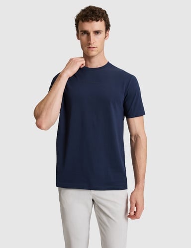 Lacivert Regular Fit %100 Pamuk Bisiklet Yaka Tişört