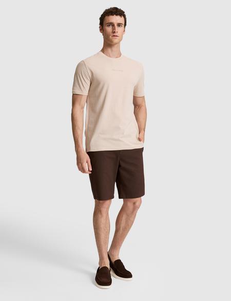 Koyu Bej Regular Fit %100 Pamuk Bisiklet Yaka Tişört - 50327872044