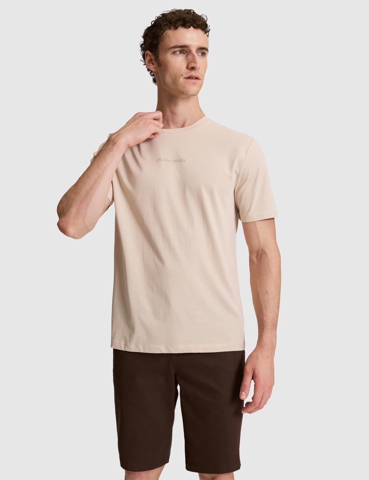 Koyu Bej Regular Fit %100 Pamuk Bisiklet Yaka Tişört - 50327872044