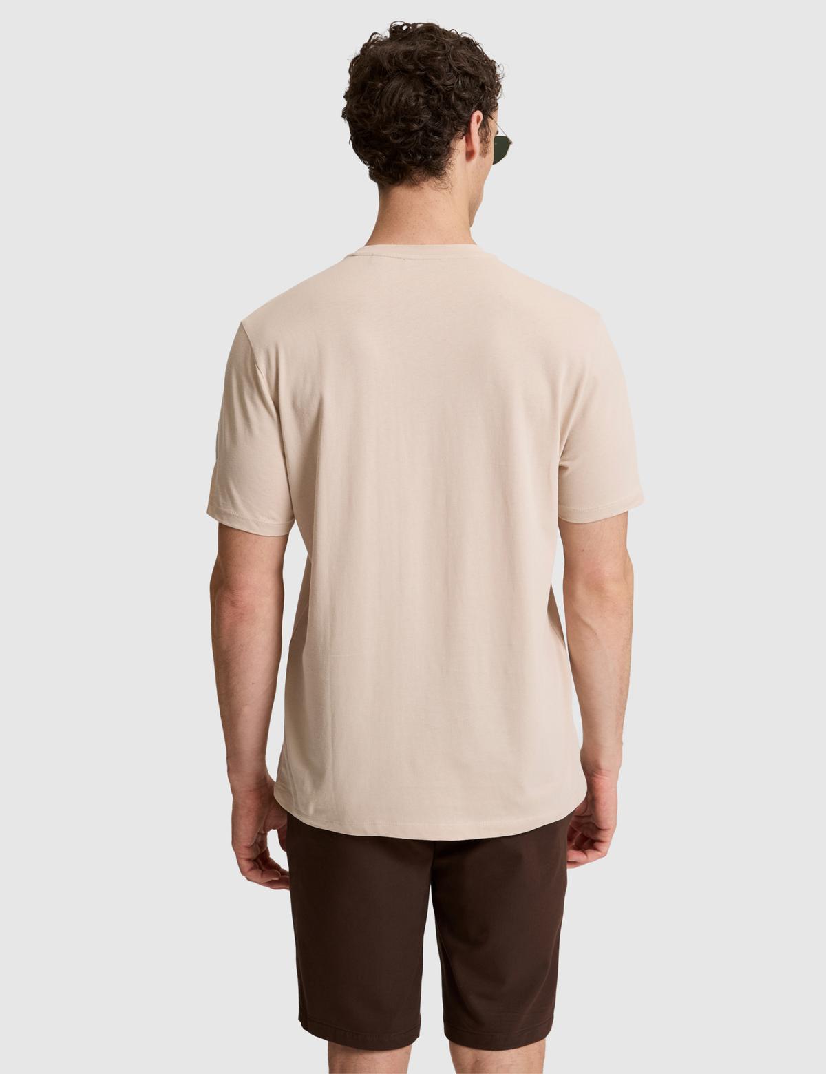 Koyu Bej Regular Fit %100 Pamuk Bisiklet Yaka Tişört - 50327872044