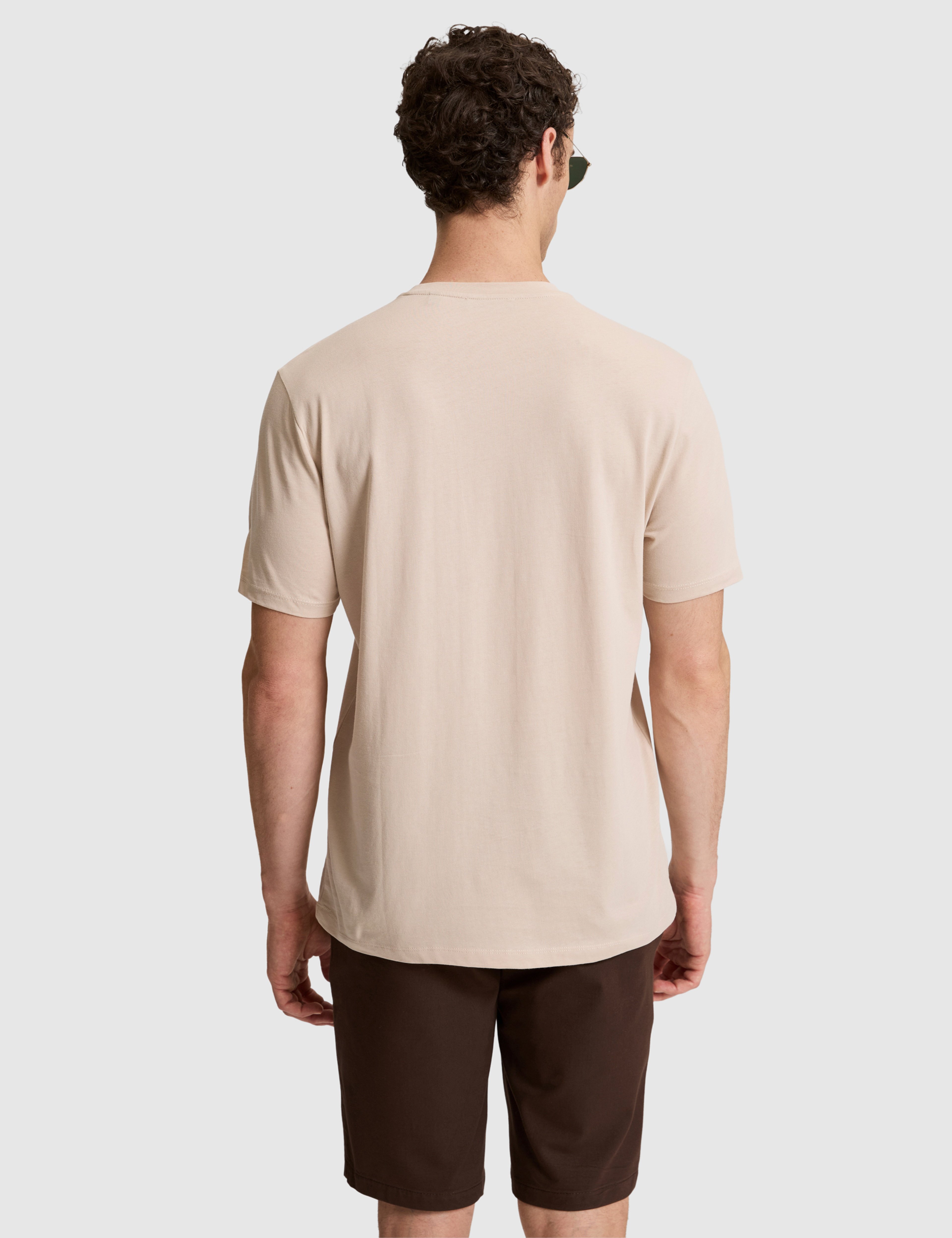Koyu Bej Regular Fit %100 Pamuk Bisiklet Yaka Tişört - Image 6