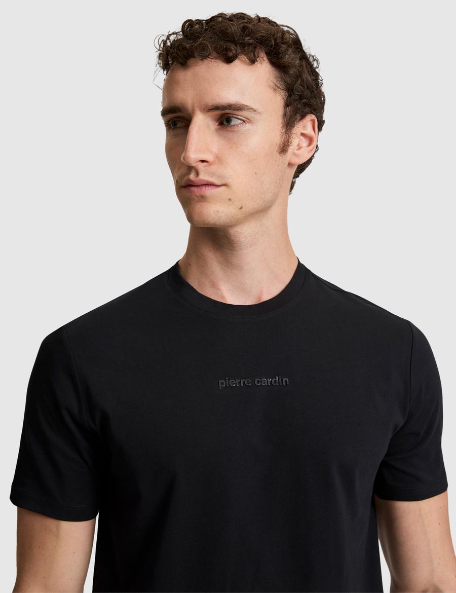 Siyah Regular Fit %100 Pamuk Bisiklet Yaka Tişört