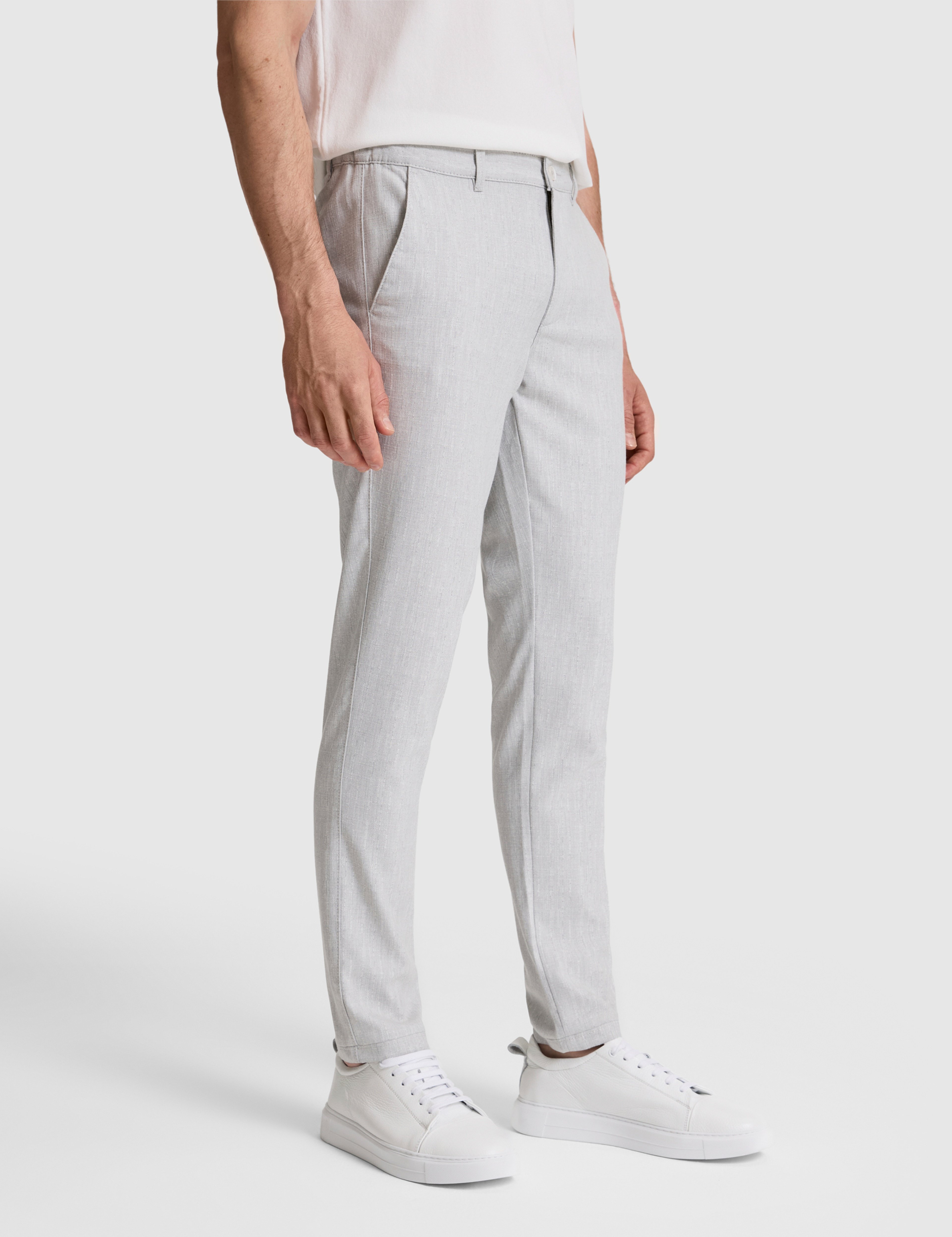 Açık Gri Slim Fit Beli Latikli Kanvas Pantolon - Image 4