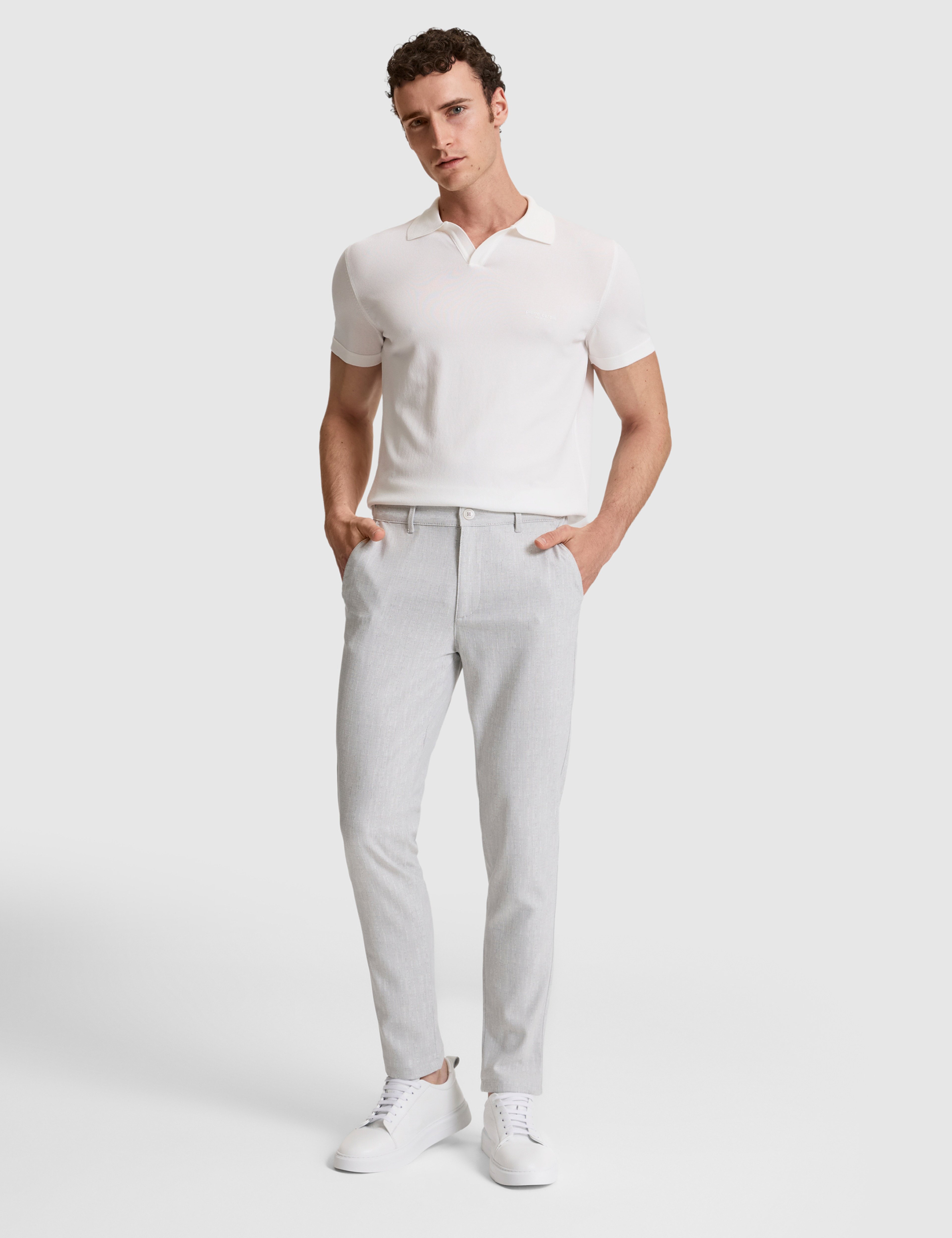 Açık Gri Slim Fit Beli Latikli Kanvas Pantolon - Image 3