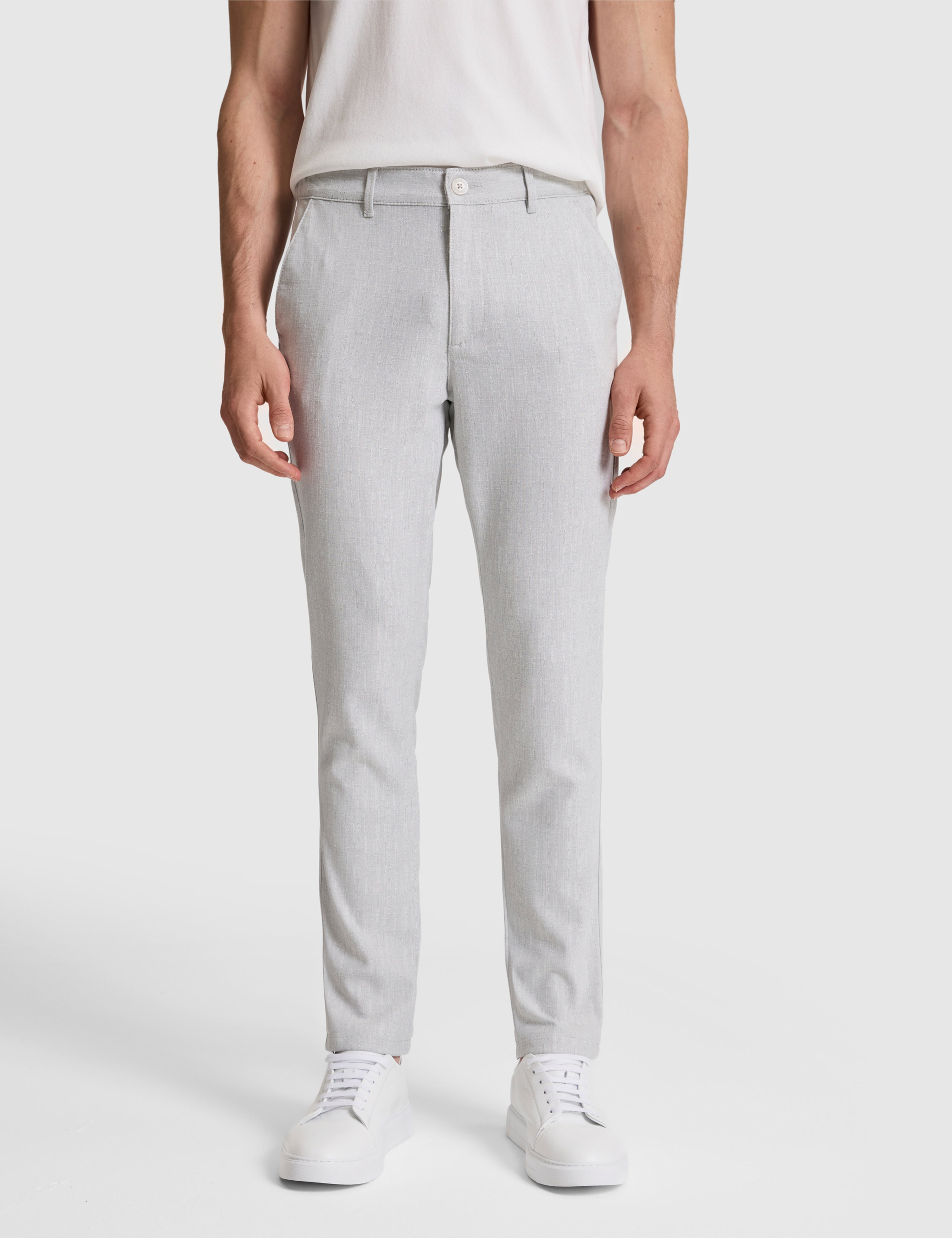 Açık Gri Slim Fit Beli Latikli Kanvas Pantolon