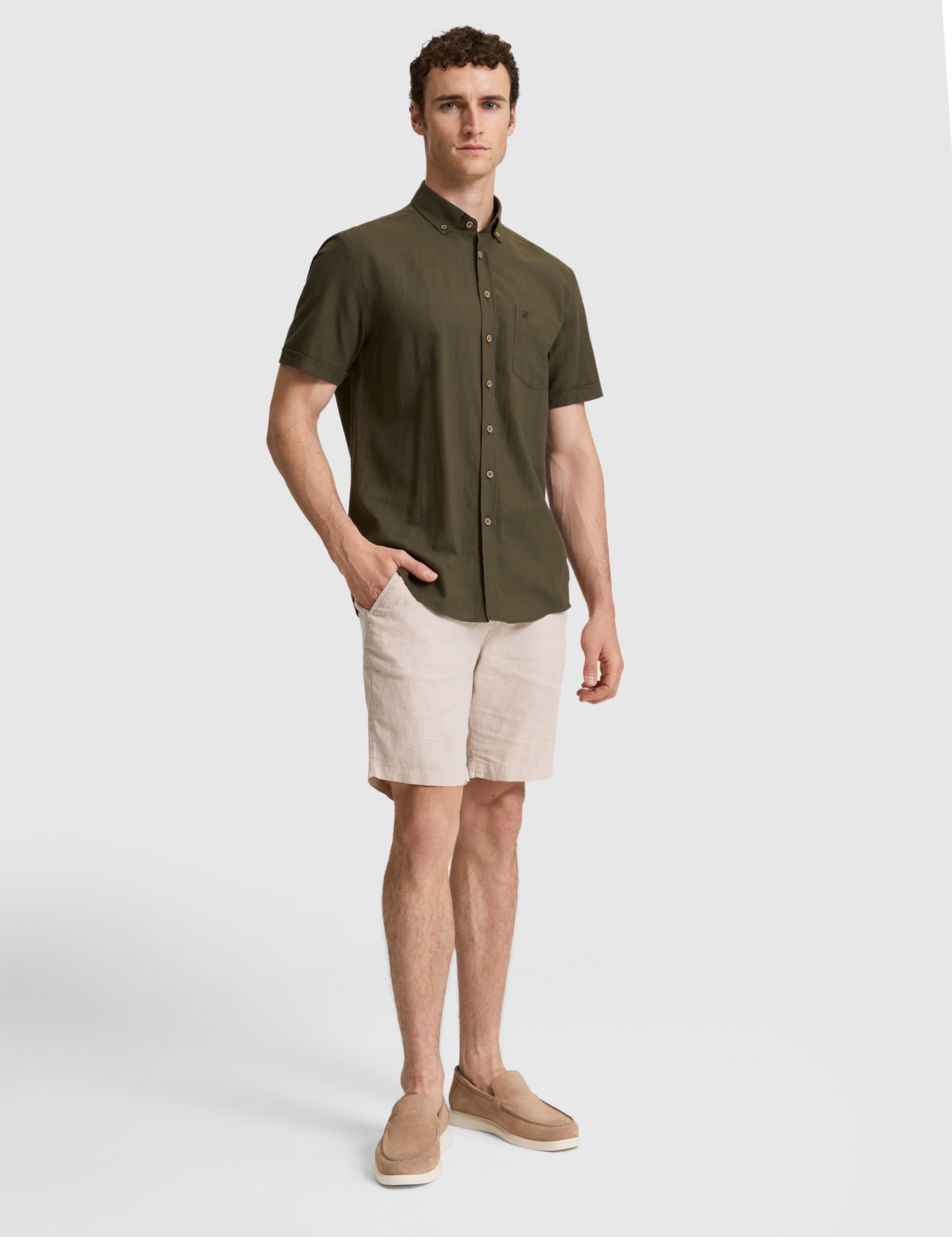 Haki Regular Fit Kısa Kollu Gömlek - Image 4