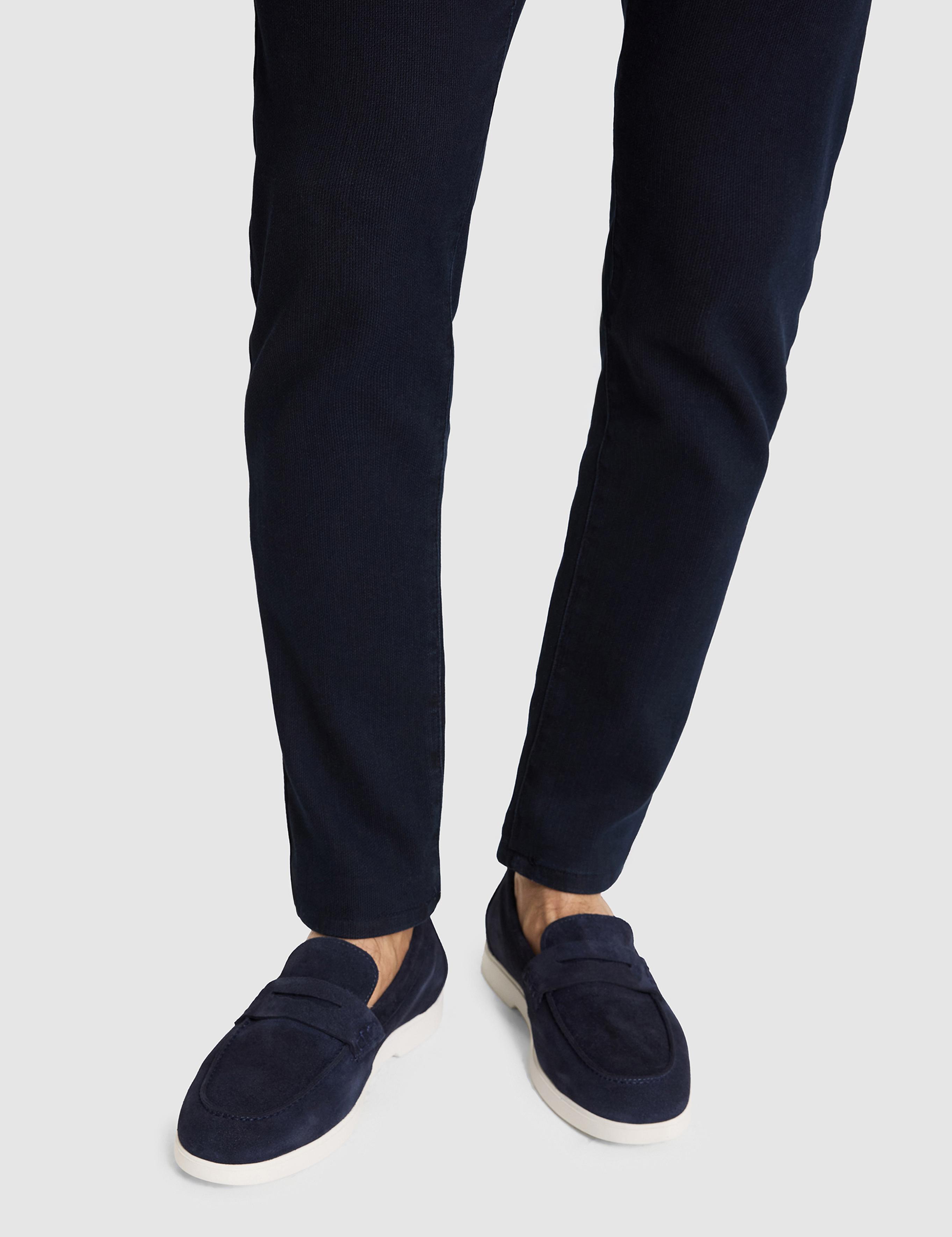 Lacivert Bant Detaylı %100 Deri Süet Loafer Ayakkabı