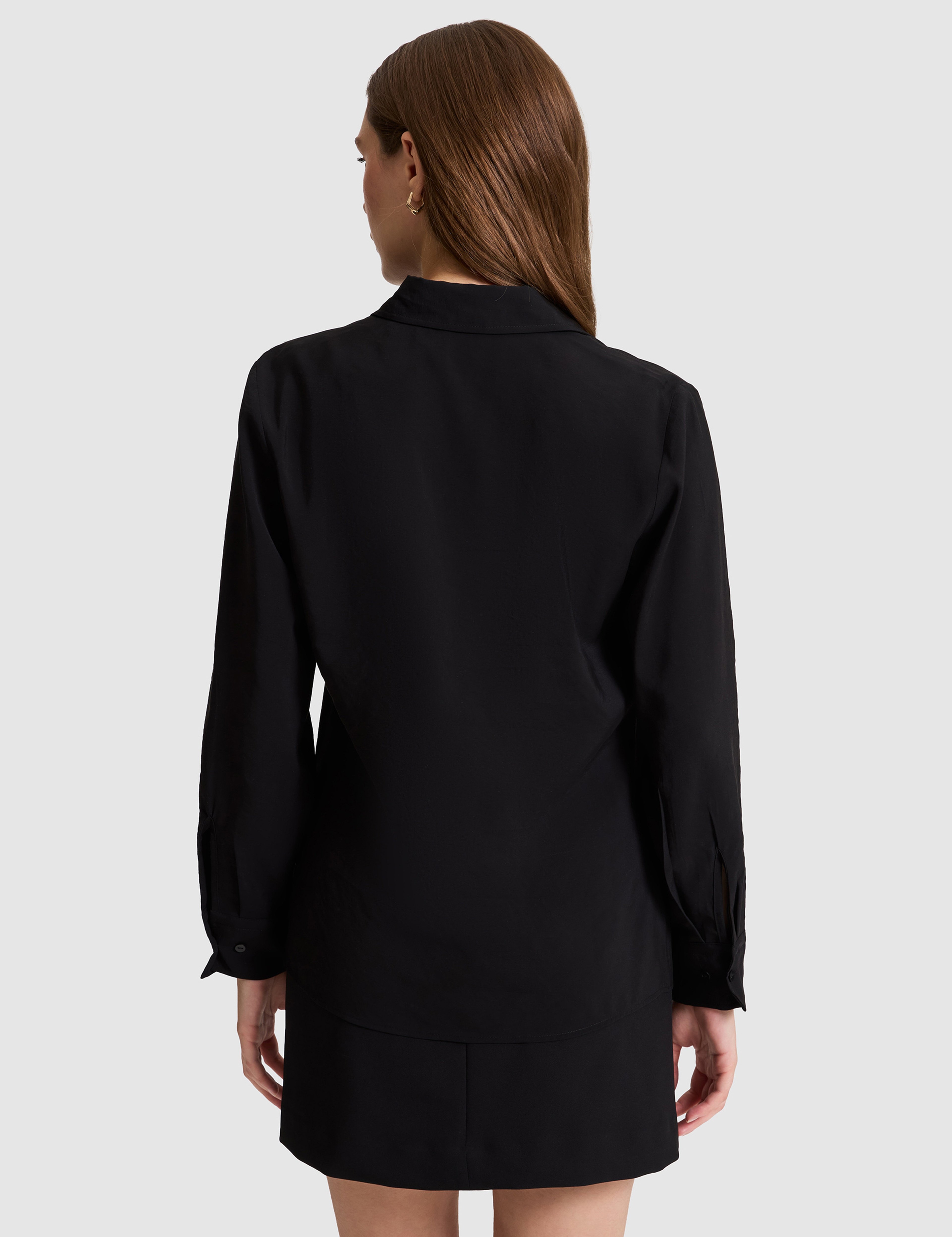 Siyah Modal Karışımlı Regular Fit Uzun Kollu Gömlek - Image 5