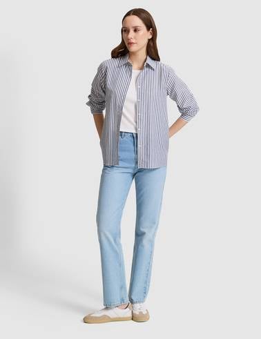 Lacivert Çizgili Comfort Fit Uzun Kollu Gömlek