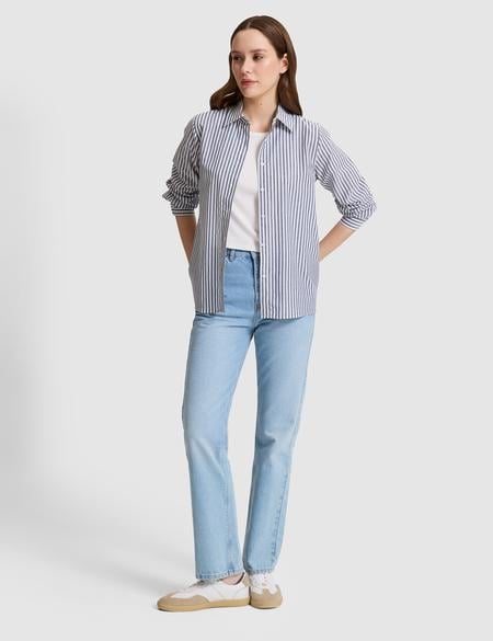 Lacivert Çizgili Comfort Fit Uzun Kollu Gömlek - 50318226005