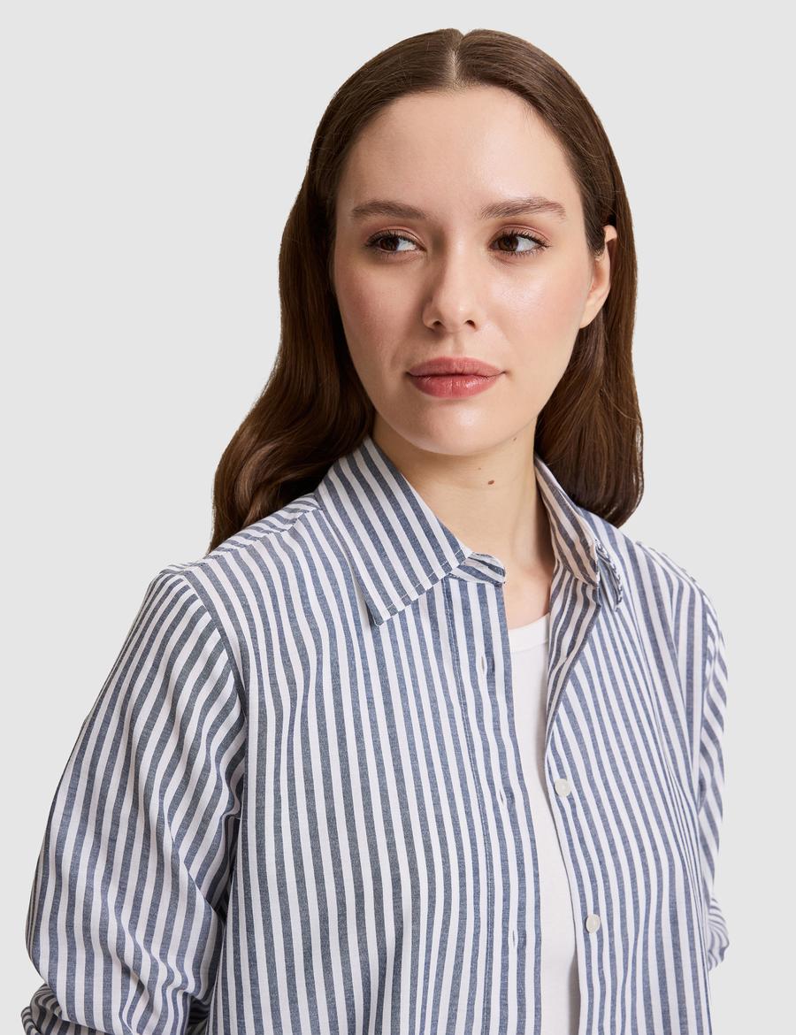 Lacivert Çizgili Comfort Fit Uzun Kollu Gömlek