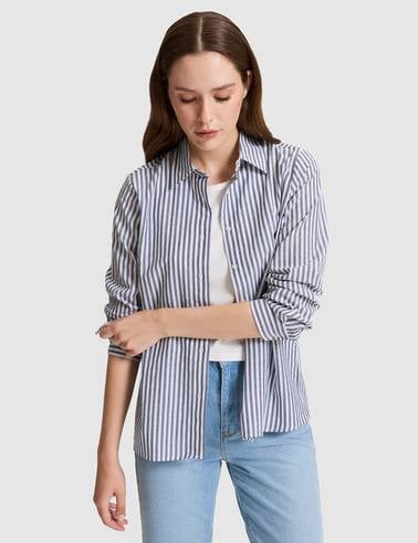 Lacivert Çizgili Comfort Fit Uzun Kollu Gömlek