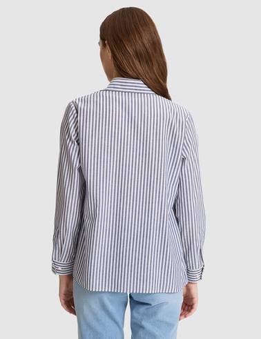 Lacivert Çizgili Comfort Fit Uzun Kollu Gömlek